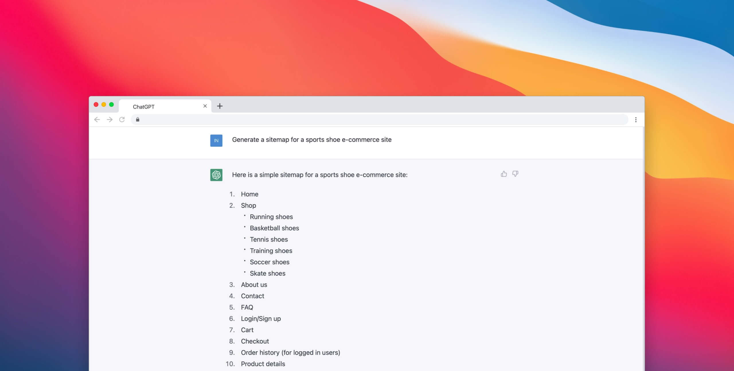 chatgpt creating a sitemap
